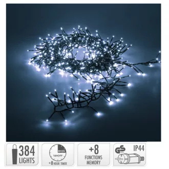   Extra sűrű fényfüzér 384 LED-es időzítős programos adapteres hideg 4,9m