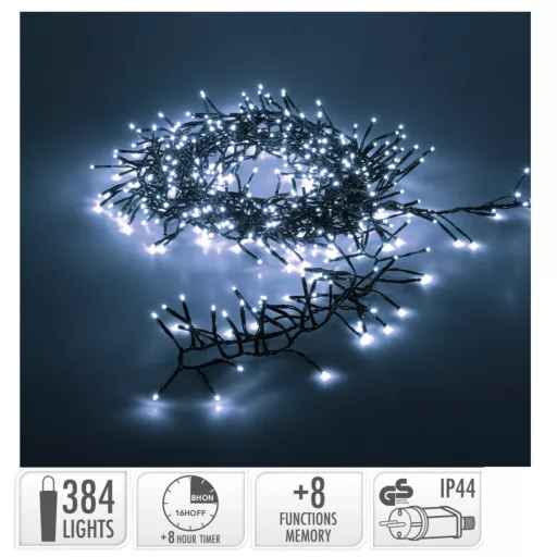 Extra sűrű fényfüzér 384 LED-es időzítős programos adapteres hideg 4,9m