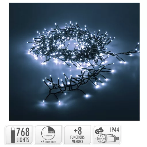 Extra sűrű fényfüzér 768 LED-es időzítős programos adapteres hideg 9,9m