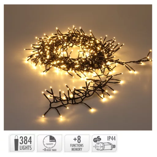 Extra sűrű fényfüzér 384 LED-es időzítős programos adapteres meleg 4,9m