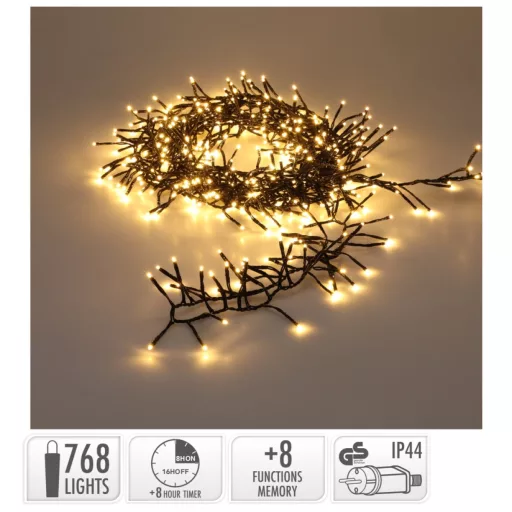 Extra sűrű fényfüzér 768 LED-es időzítős programos adapteres meleg 9,9m