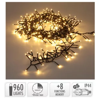   Extra sűrű fényfüzér 960 LED-es időzítős programos adapteres meleg 12,4m