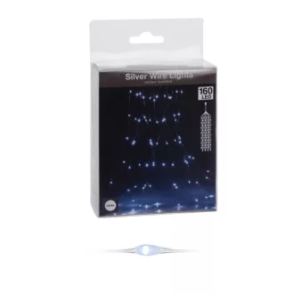   Ezüst drótkábeles korbács 160 LED-es elemes (elem nélkül) hideg 8x190