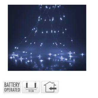   Ezüst drótkábeles korbács 160 LED-es elemes (elem nélkül) hideg 8x190