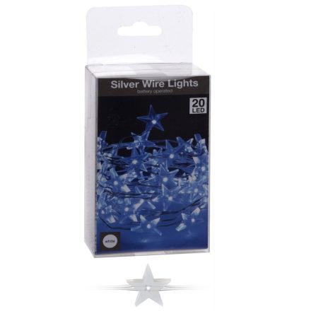 Ezüst drótkábeles csillag 20 LED-es elemes (elem nélkül) hideg