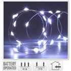 Ezüst drótkábeles fényfüzér 10 LED-es elemes (elemmel) hideg 90cm