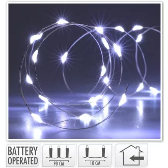   Ezüst drótkábeles fényfüzér 10 LED-es elemes (elemmel) hideg 90cm