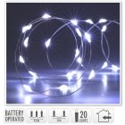Ezüst drótkábeles fényfüzér 20 LED-es elemes (elem nélkül) hideg 95cm