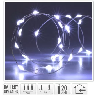   Ezüst drótkábeles fényfüzér 20 LED-es elemes (elem nélkül) hideg 95cm