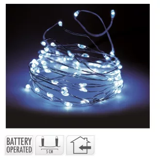   Ezüst drótkábeles fényfüzér 80 LED-es elemes (elem nélkül) hideg 395cm