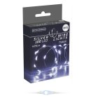 Ezüst drótkábeles fényfüzér 100 LED-es időzítős elemes (elem nélkül) hideg 495cm