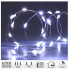 Ezüst drótkábeles fényfüzér 100 LED-es időzítős elemes (elem nélkül) hideg 495cm