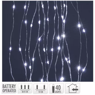   Ezüst drótkábeles korbács 40 LED-es elemes (elem nélkül) hideg  8x45cm
