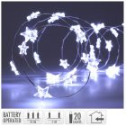 Ezüst drótkábeles csillag fényfüzér 20 LED-es elemes (elem nélkül) hideg 95cm