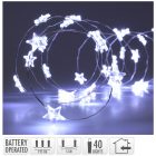 Ezüst drótkábeles csillag fényfüzér 40 LED-es elemes (elem nélkül) hideg 195cm