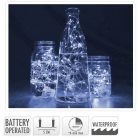 Ezüst drótkábeles  fényfüzér vízálló 20 LED-es időzítős elemes (elem nélkül) hideg 95cm