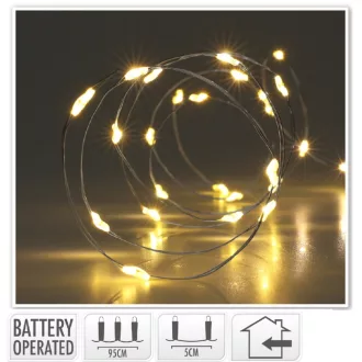   Ezüst drótkábeles fényfüzér 20 LED-es elemes (elem nélkül) meleg 95cm