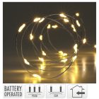 Ezüst drótkábeles fényfüzér 40 LED-es elemes (elem nélkül) meleg 195cm