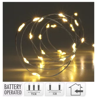   Ezüst drótkábeles fényfüzér 40 LED-es elemes (elem nélkül) meleg 195cm