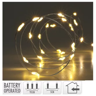   Ezüst drótkábeles fényfüzér 80 LED-es elemes (elem nélkül) meleg 395cm