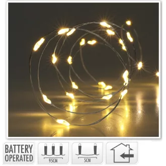   Ezüst drótkábeles fényfüzér 100 LED-es elemes (elem nélkül) meleg 495cm