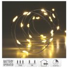 Ezüst drótkábeles fényfüzér 40 LED-es időzítős elemes (elem nélkül) meleg 195cm