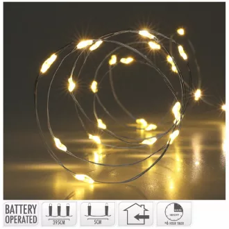   Ezüst drótkábeles fényfüzér 80 LED-es időzítős elemes (elem nélkül) meleg 395cm
