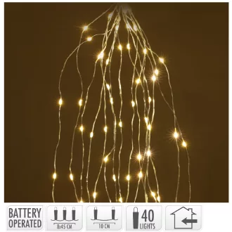   Ezüst drótkábeles korbács 40 LED-es elemes (elem nékül) meleg 8x45cm