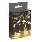 Ezüst drótkábeles csillag fényfüzér 20 LED-es elemes (elem nélkül) meleg 95cm