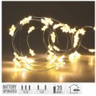 Ezüst drótkábeles csillag fényfüzér 20 LED-es elemes (elem nélkül) meleg 95cm