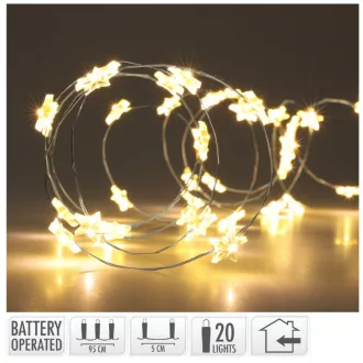   Ezüst drótkábeles csillag fényfüzér 20 LED-es elemes (elem nélkül) meleg 95cm