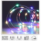 Ezüst drótkábeles fényfüzér 10 LED-es elemes (elemmel) multi 90cm