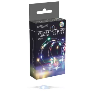   Ezüst drótkábeles fényfüzér 20 LED-es elemes (elem nélkül) multi 95cm