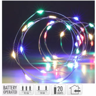   Ezüst drótkábeles fényfüzér 20 LED-es elemes (elem nélkül) multi 95cm