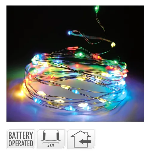 Ezüst drótkábeles fényfüzér 80 LED-es elemes (elem nélkül) multi 395cm