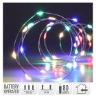 Ezüst drótkábeles fényfüzér 80 LED-es elemes (elem nélkül) multi 395cm