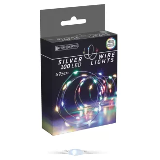   Ezüst drótkábeles fényfüzér 100 LED-es elemes (elem nélkül) multi 495cm