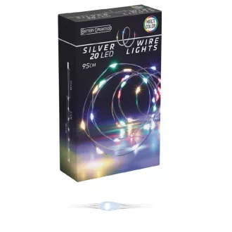   Ezüst drótkábeles fényfüzér 80 LED-es időzítős elemes (elem nélkül) multi 395cm