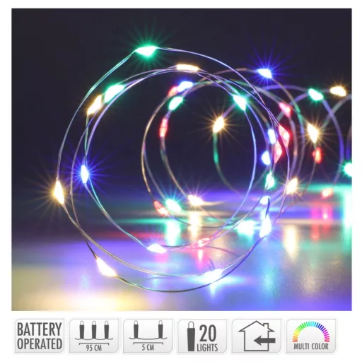 Ezüst drótkábeles fényfüzér 80 LED-es időzítős elemes (elem nélkül) multi 395cm