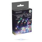 Ezüst drótkábeles fényfüzér 100 LED-es időzítős elemes (elem nélkül) multi 495cm