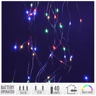   Ezüst drótkábeles korbács 40 LED-es elemes (elem nékül) multi  8x45cm