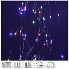 Ezüst drótkábeles korbács 80 LED-es elemes (elem nékül) multi  10x75cm