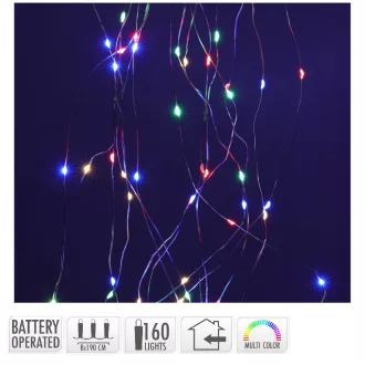  Ezüst drótkábeles korbács 160 LED-es elemes (elem nékül) multi 8x190cm