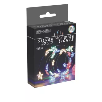   Ezüst drótkábeles csillag füzér 20 LED-es elemes (elem nélkül) multi 95cm