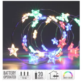  Ezüst drótkábeles csillag füzér 20 LED-es elemes (elem nélkül) multi 95cm