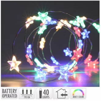   Ezüst drótkábeles csillag füzér 40 LED-es elemes (elem nélkül) multi 195cm
