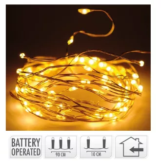   Arany drótkábeles fényfüzér 10 LED-es elemes (elemmel) extra meleg 90cm
