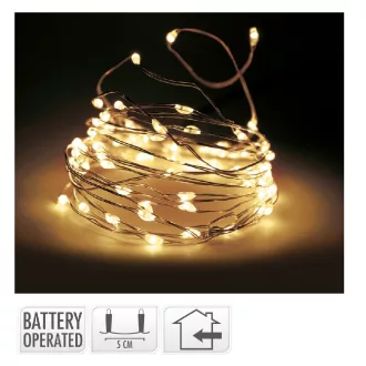   Arany drótkábeles fényfüzér 20 LED-es elemes (elem nélkül) extra meleg 95cm