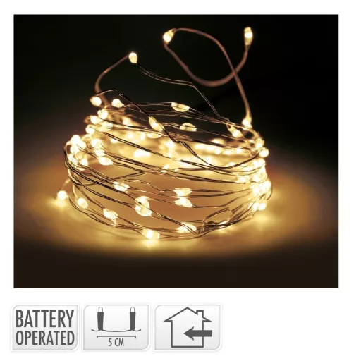 Arany drótkábeles fényfüzér 40 LED-es elemes (elem nélkül) extra meleg 195cm