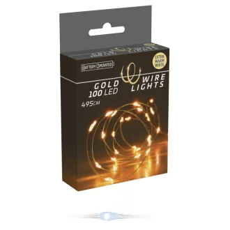   Arany drótkábeles fényfüzér 100 LED-es elemes (elem nélkül) extra meleg 495cm